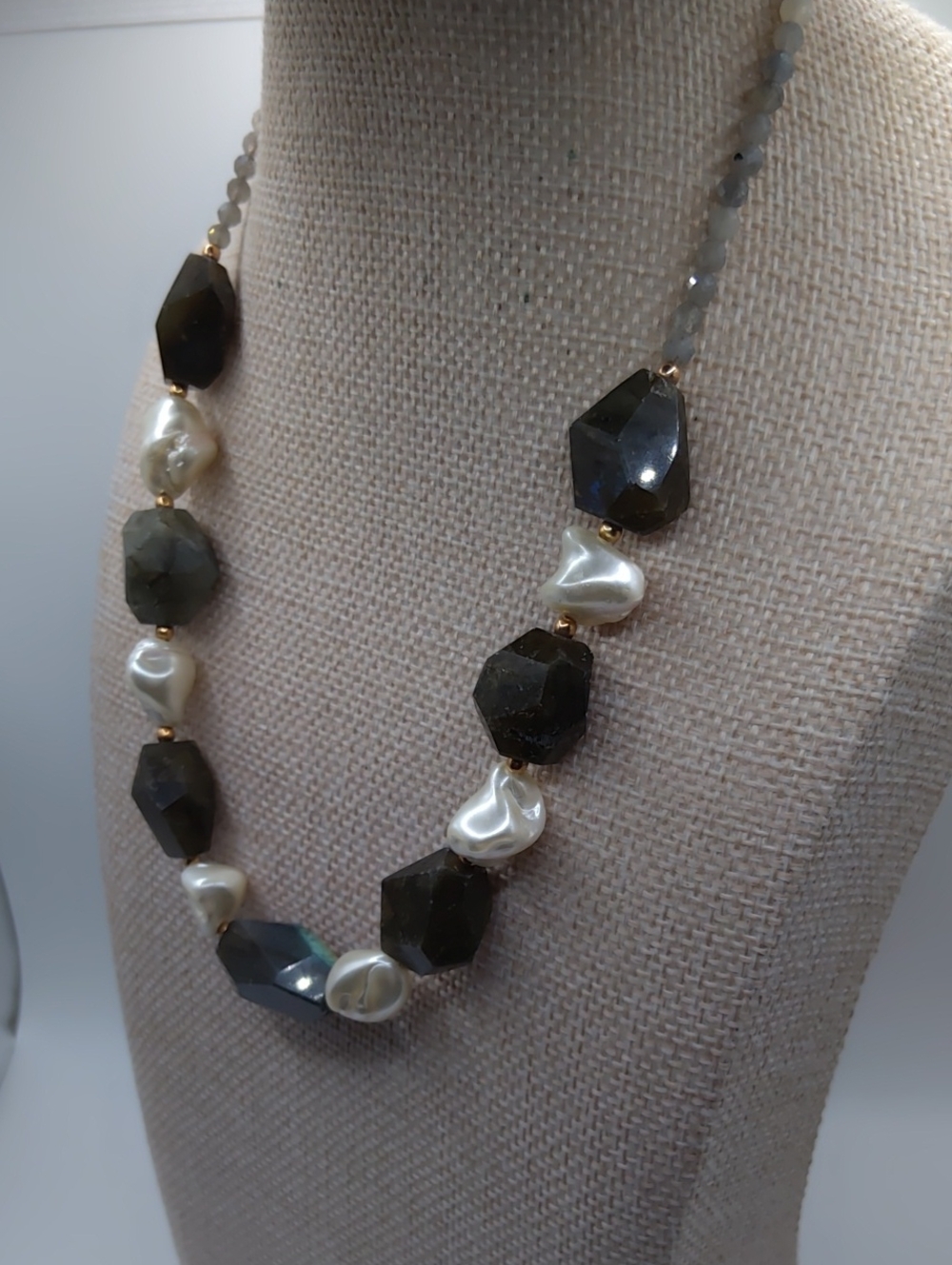 Labadorite And Faux Pearl Necklace - Picture 3 of 5